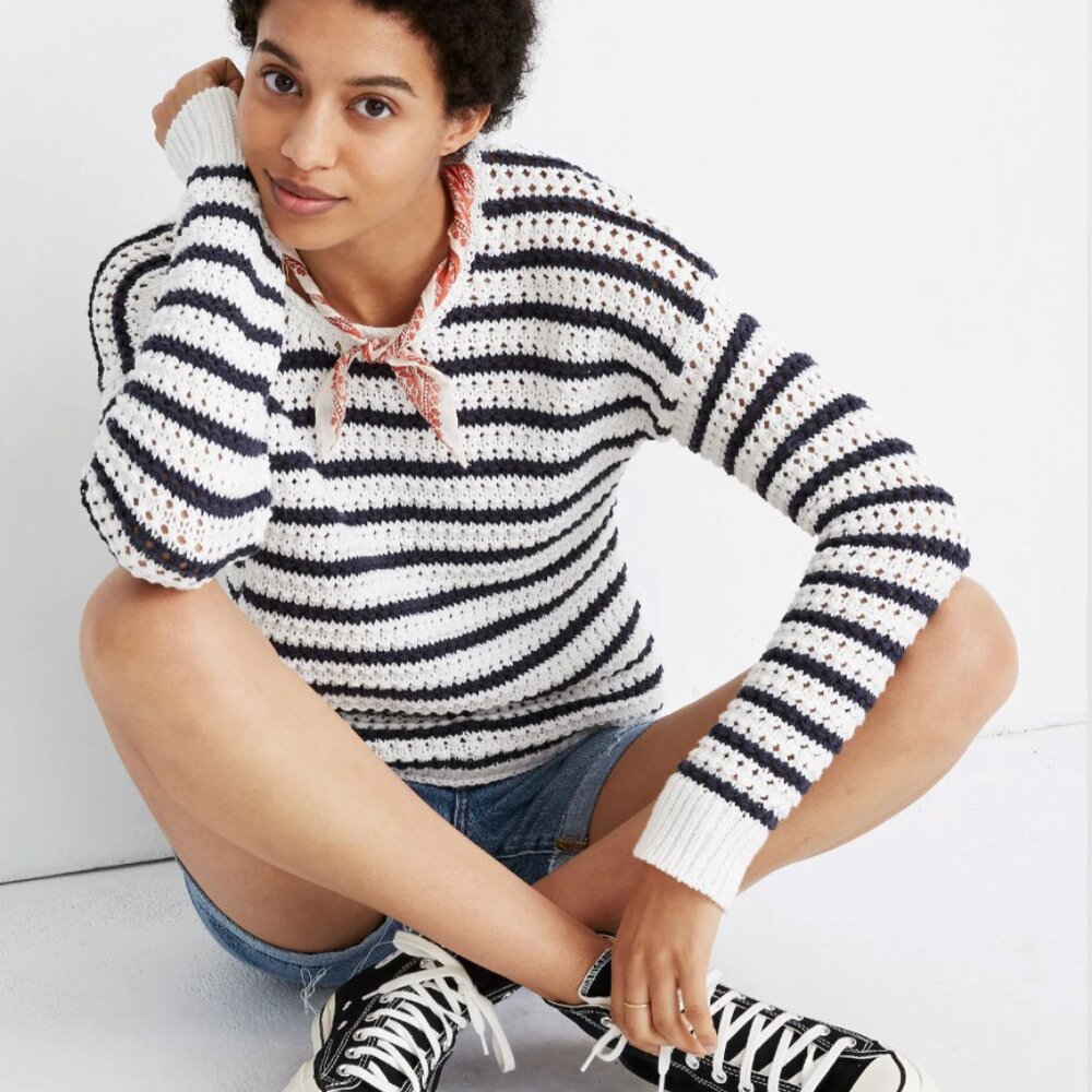 Madewell Striped Open Stitch Austen Sweater